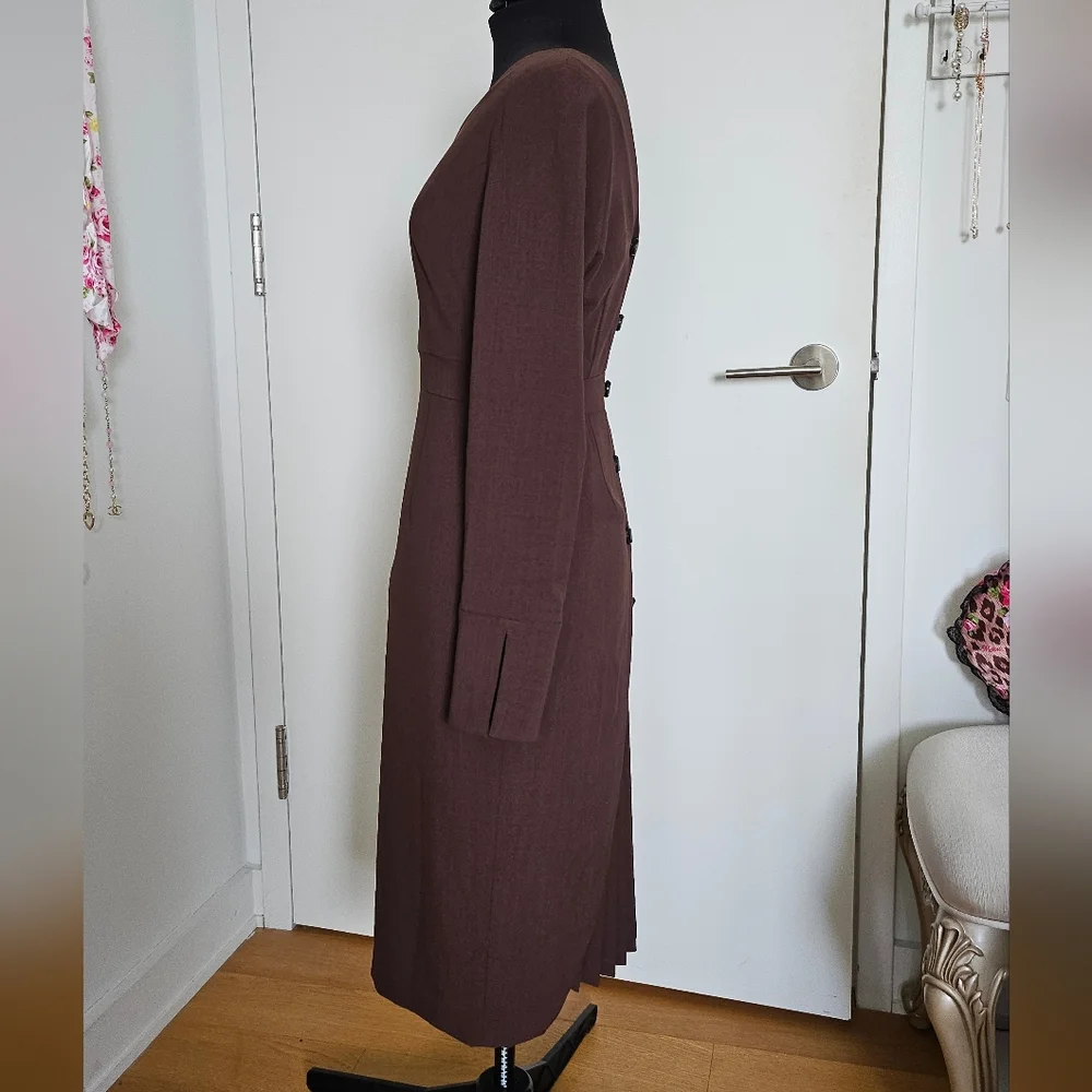 Rienda Japan Onee Gyaru Fitted Brown Dress Back Buttons And Pleated Panel - Picture 15 of 16